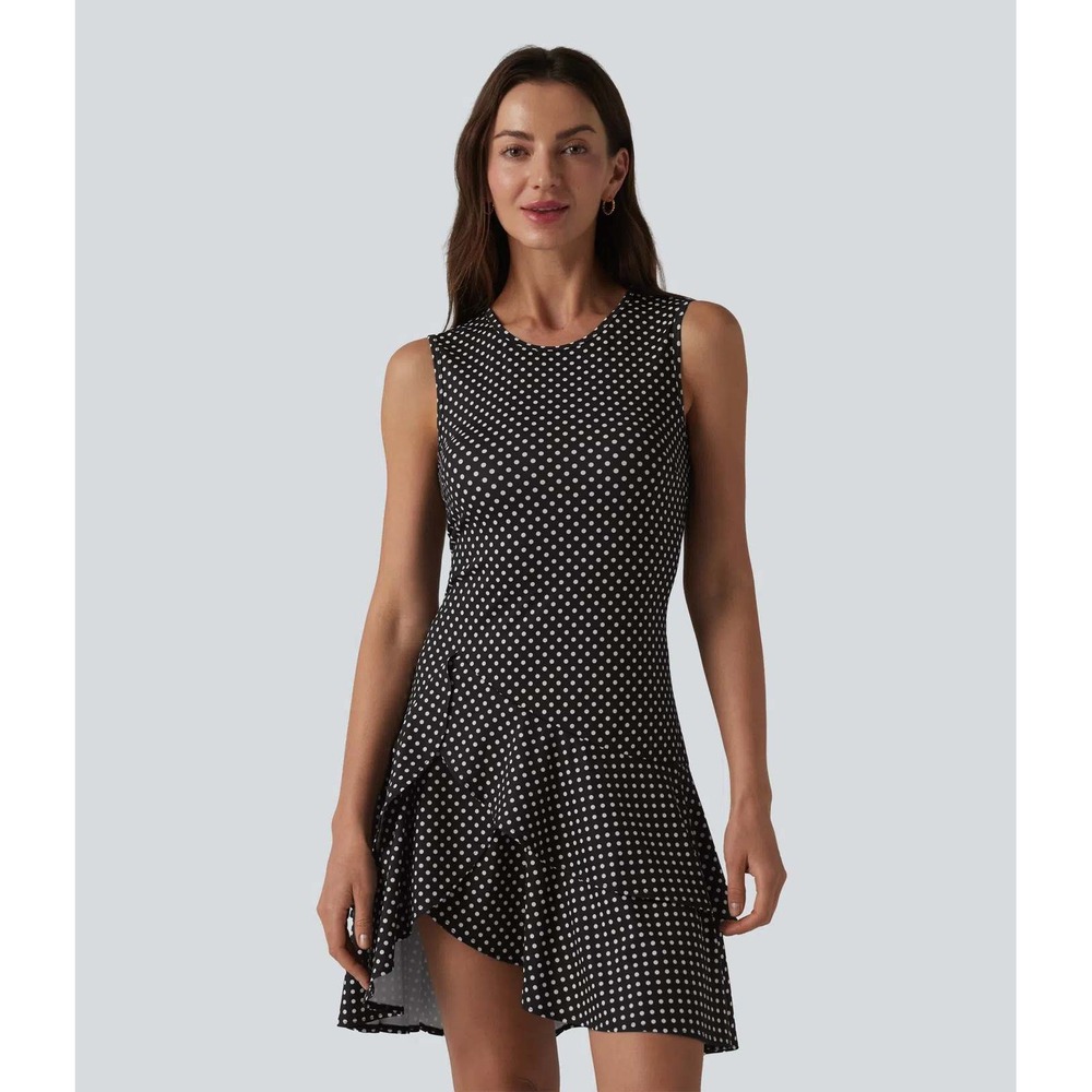 NWT Halara Sleeveless Layered Ruffle Polka Dot Mini Casual Dress Womens Small S